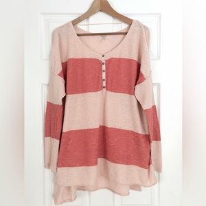 FP Beach Striped Linen Blend Henley Size S
